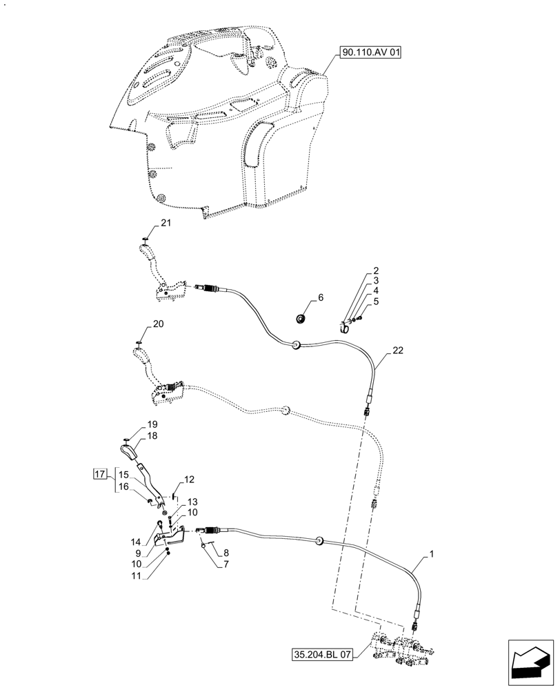 Схема запчастей Case IH FARMALL 120A - (35.204.BL[10]) - VAR - 334195 - 3 REMOTE CONTROL VALVES, CONTROL LEVER, W/O CAB (35) - HYDRAULIC SYSTEMS