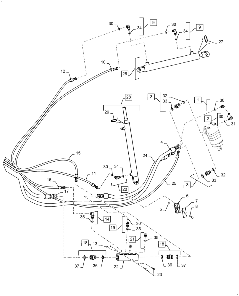 Схема запчастей Case IH DH363 - (35.420.AB[02]) - DOUBLE KNIFE, DOUBLE SWATH, SOLID REEL, HYDRAULIC LIFT 36FT (35) - HYDRAULIC SYSTEMS