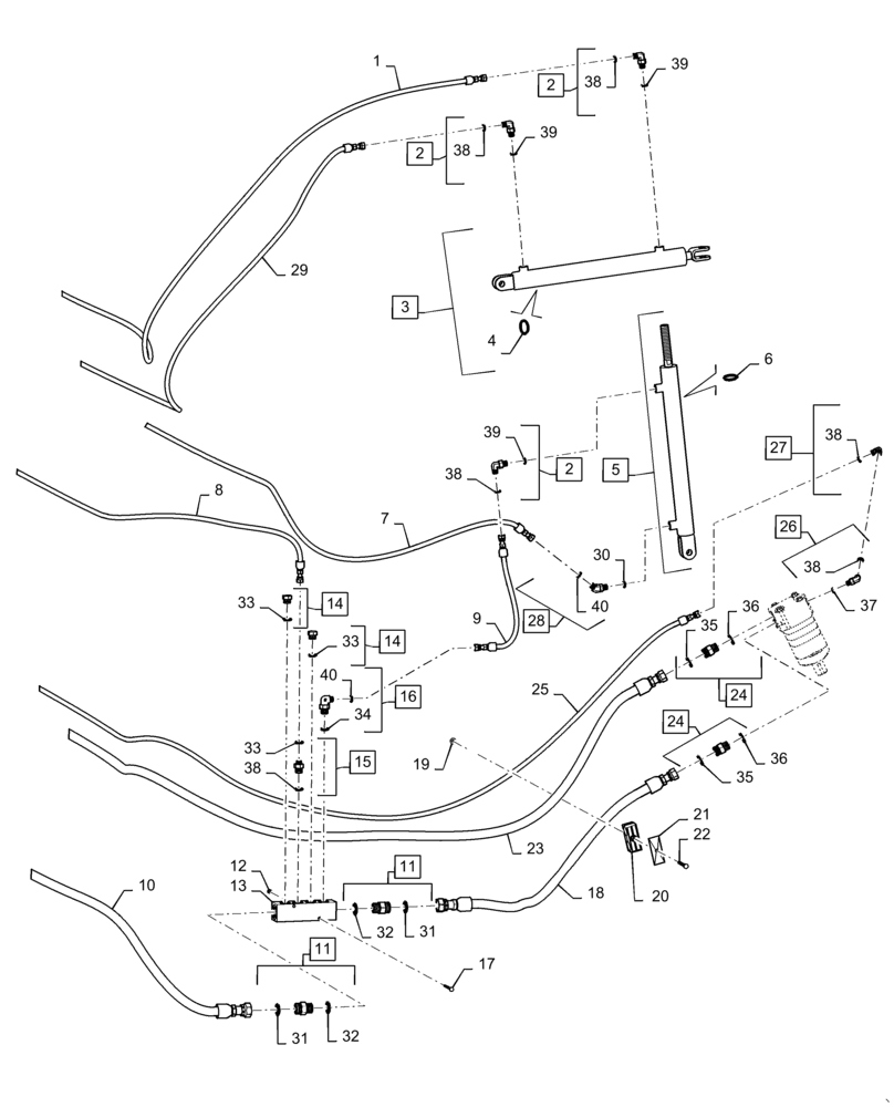 Схема запчастей Case IH DH403 - (35.420.AB[02]) - DOUBLE KNIFE, SINGLE SWATH, SPLIT REEL, HYDRAULIC LIFT 40FT (35) - HYDRAULIC SYSTEMS