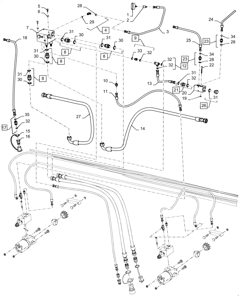 Схема запчастей Case IH DH253 - (35.420.AB[03]) - DOUBLE KNIFE, DOUBLE SWATH, SOLID REEL, HYDRAULIC LIFT 25FT (35) - HYDRAULIC SYSTEMS