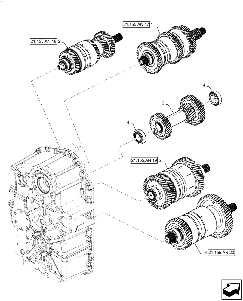 Схема запчастей Case IH STEIGER 470 - (21.155.AN[16]) - TRANSMISSION, SHAFT ASSY, PS4, 8.5C, 470 SCRAPER, ASN ZFF308001 (21) - TRANSMISSION