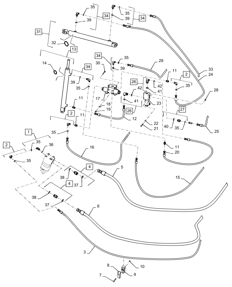 Схема запчастей Case IH DH363 - (35.420.AB[01]) - DOUBLE KNIFE, DOUBLE SWATH, SOLID REEL, HYDRAULIC LIFT 36FT (35) - HYDRAULIC SYSTEMS