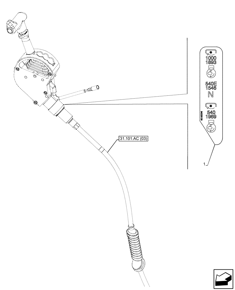 Схема запчастей Case IH MAXXUM 145 - (90.108.AC[09]) - VAR - 390801, 758436, 758585, 758586, 758587 - DECAL, PTO (540/540E/1000) (90) - PLATFORM, CAB, BODYWORK AND DECALS