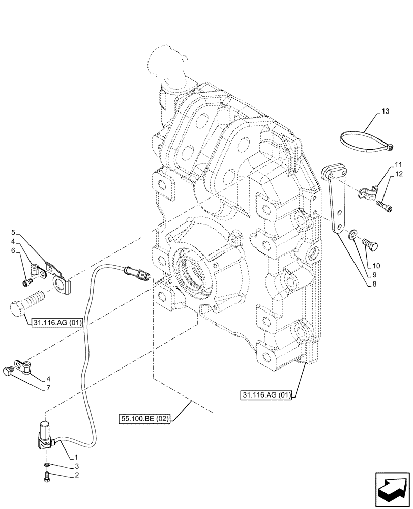 Схема запчастей Case IH MAXXUM 115 - (55.048.AI[01]) - VAR - 390801, 744740, 758436, 758437, 758439 - PTO, SPEEDOMETER (PTO 540/540E/1000 RPM) (55) - ELECTRICAL SYSTEMS