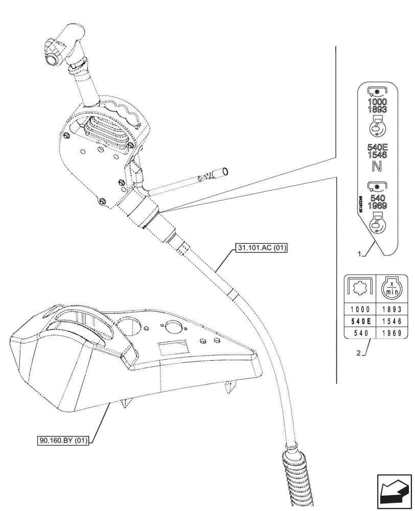 Схема запчастей Case IH MAXXUM 135 - (90.108.AC[09]) - VAR - 390801, 744740, 758436, 758437, 758439, 758586, 758587 - DECAL, PTO (540/540E/1000) (90) - PLATFORM, CAB, BODYWORK AND DECALS