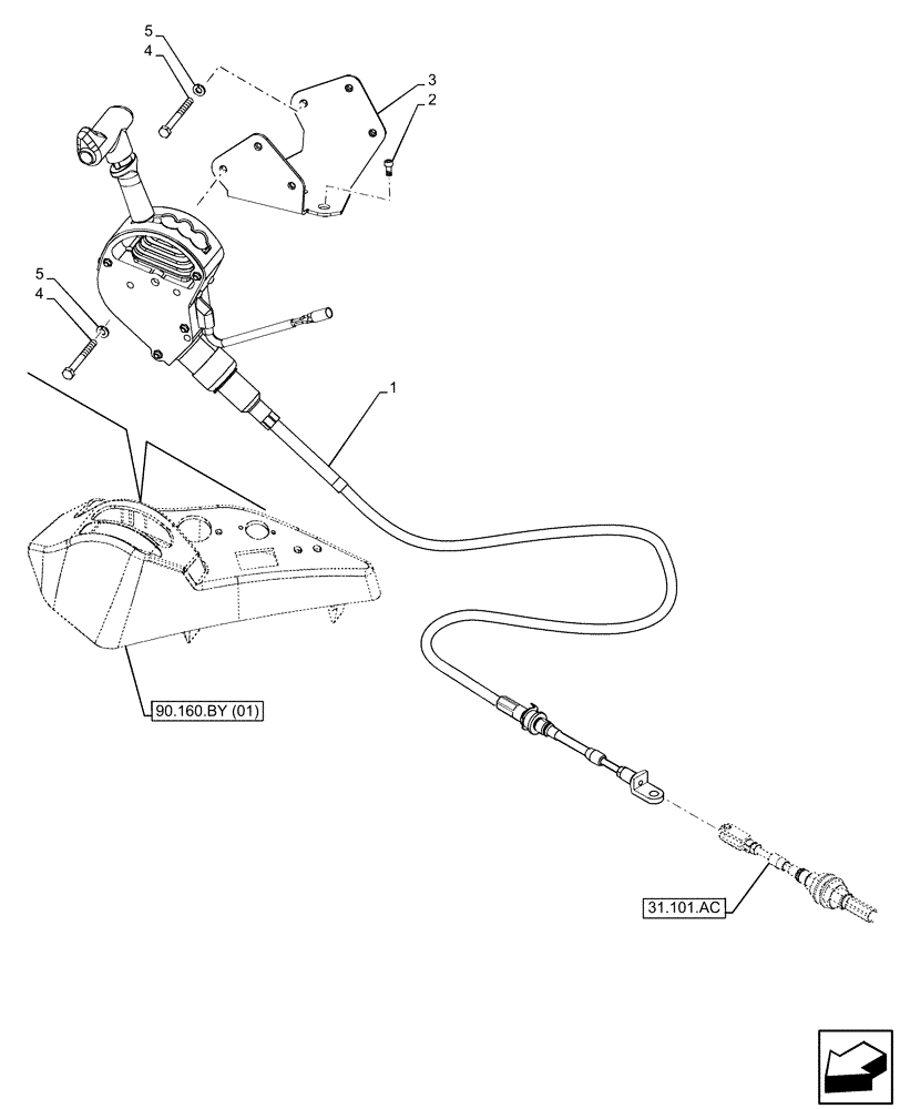 Схема запчастей Case IH MAXXUM 115 - (31.101.AC[01]) - VAR - 744740, 758439 - PTO, CONTROL LEVER (540/540E/1000 RPM) (31) - IMPLEMENT POWER TAKE OFF