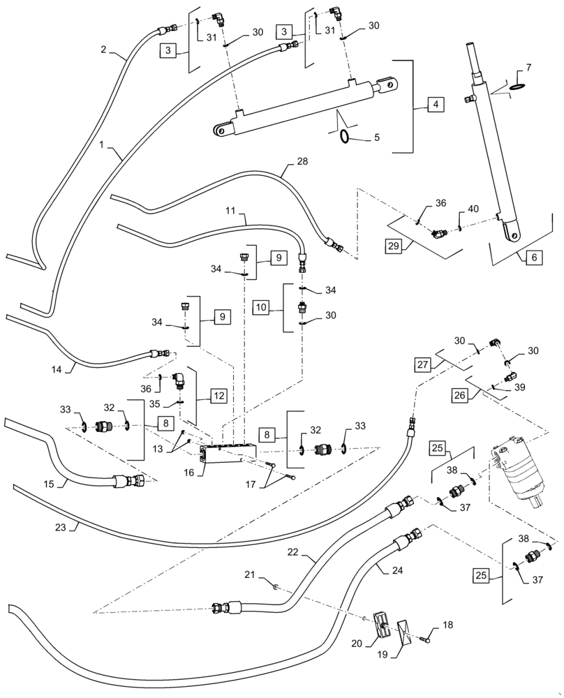 Схема запчастей Case IH DH253 - (35.420.AB[02]) - DOUBLE KNIFE, DOUBLE SWATH, SOLID REEL, HYDRAULIC LIFT 25FT (35) - HYDRAULIC SYSTEMS
