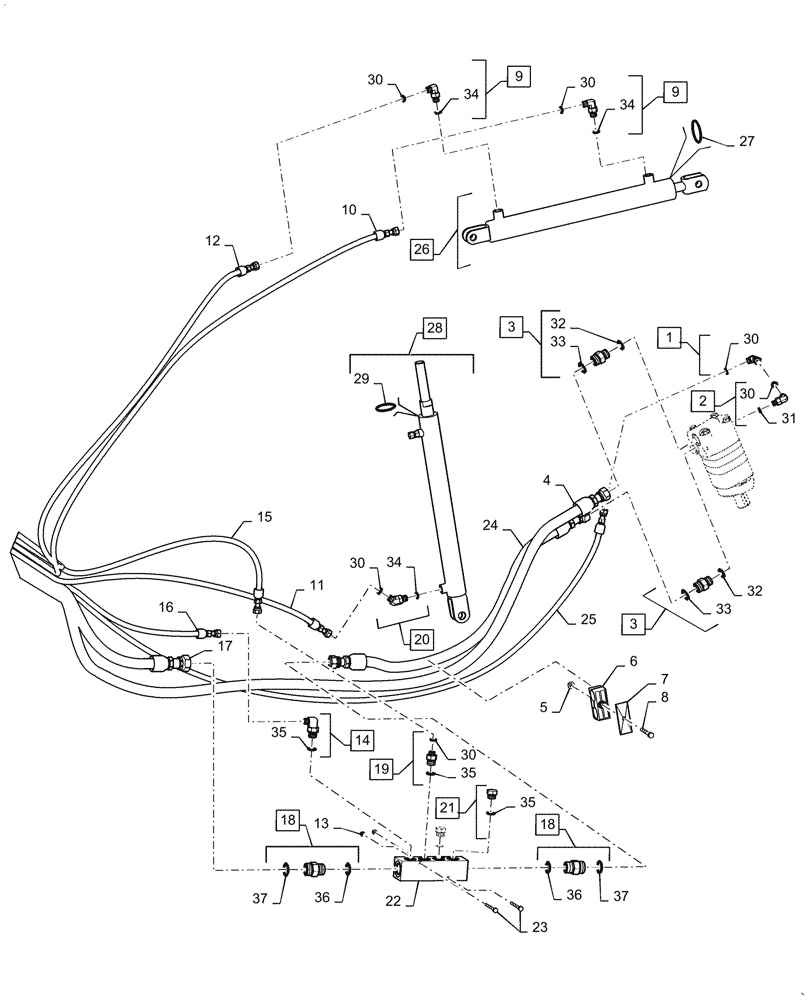 Схема запчастей Case IH DH213 - (35.420.AB[02]) - DOUBLE KNIFE, DOUBLE SWATH SOLID, REEL, HYDRAULIC LIFT 21FT (35) - HYDRAULIC SYSTEMS