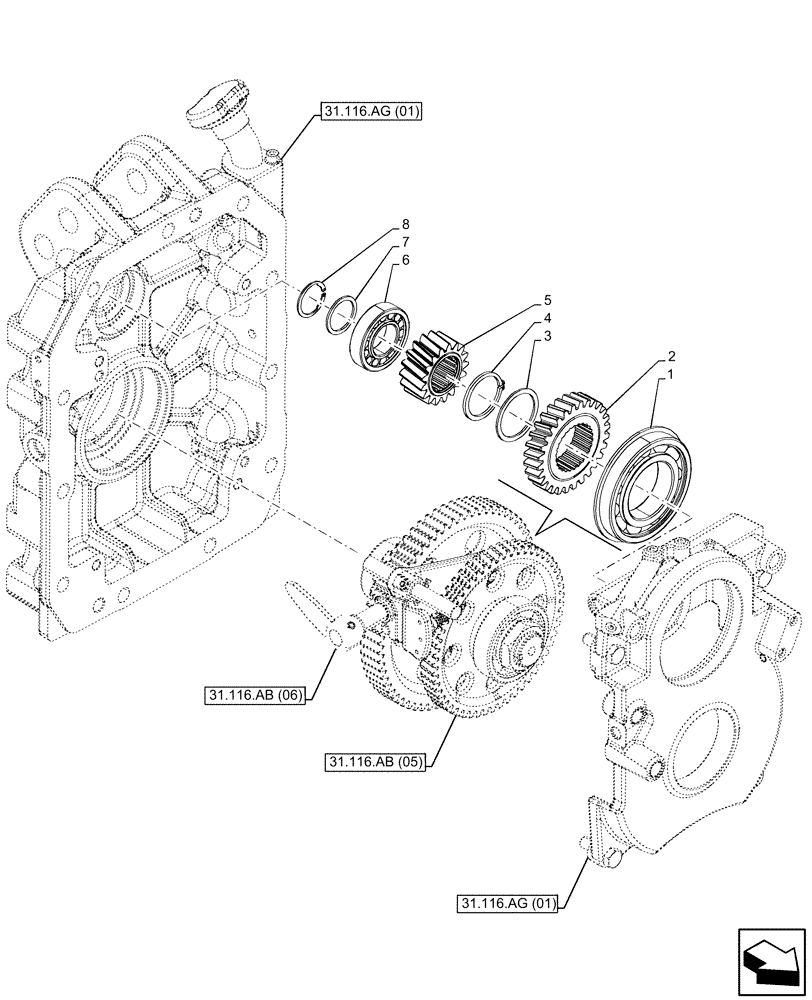 Схема запчастей Case IH MAXXUM 135 - (31.116.AC[05]) - VAR - 390801, 390802, 758436, 758437, 758584, 758585 - PTO, DRIVE SHAFT (540E/1000/1000E RPM) (31) - IMPLEMENT POWER TAKE OFF