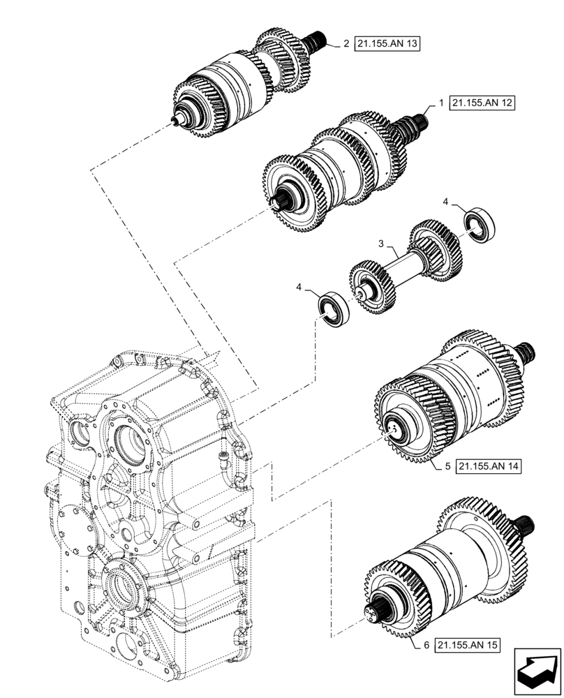 Схема запчастей Case IH STEIGER 370 - (21.155.AN[11]) - TRANSMISSION, SHAFT ASSY, PS4, 8C, 370, 420, 470 HD, ASN ZFF308001 (21) - TRANSMISSION