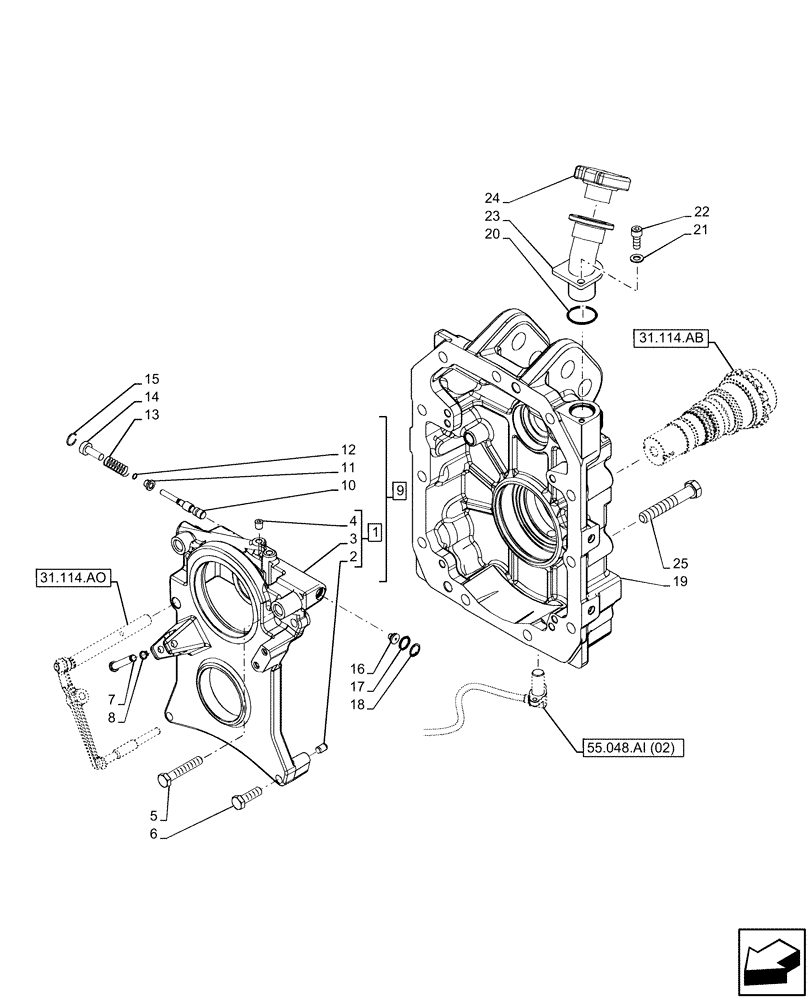 Схема запчастей Case IH MAXXUM 115 - (31.114.AH[02]) - VAR - 758440 - PTO, COVER (540/1000 RPM) (31) - IMPLEMENT POWER TAKE OFF