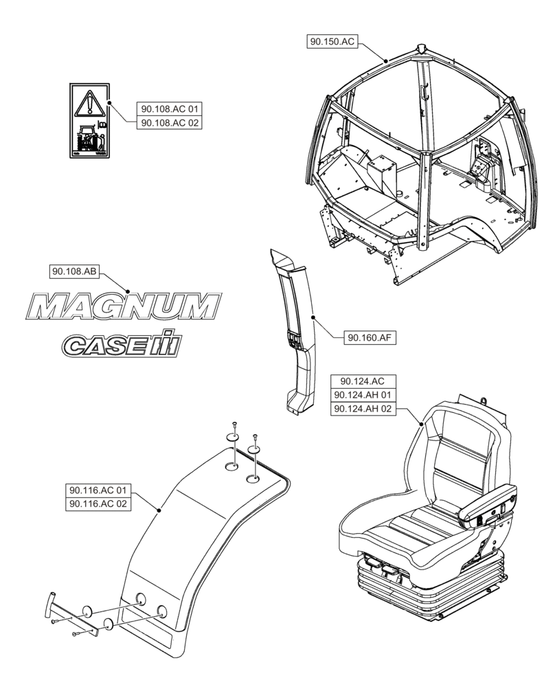 Схема запчастей Case IH MAGNUM 235 - (00.000.90[01]) - PICTORIAL INDEX - PLATFORM, CAB, BODYWORK AND DECALS (00) - GENERAL & PICTORIAL INDEX