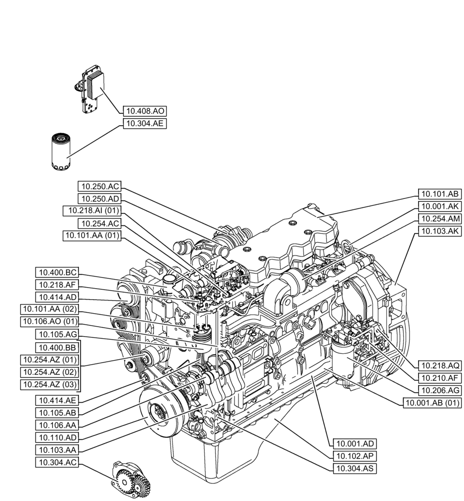 Схема запчастей Case IH F4HFE613A B004 - (10.000.00) - SECTION INDEX - ENGINE (10) - ENGINE