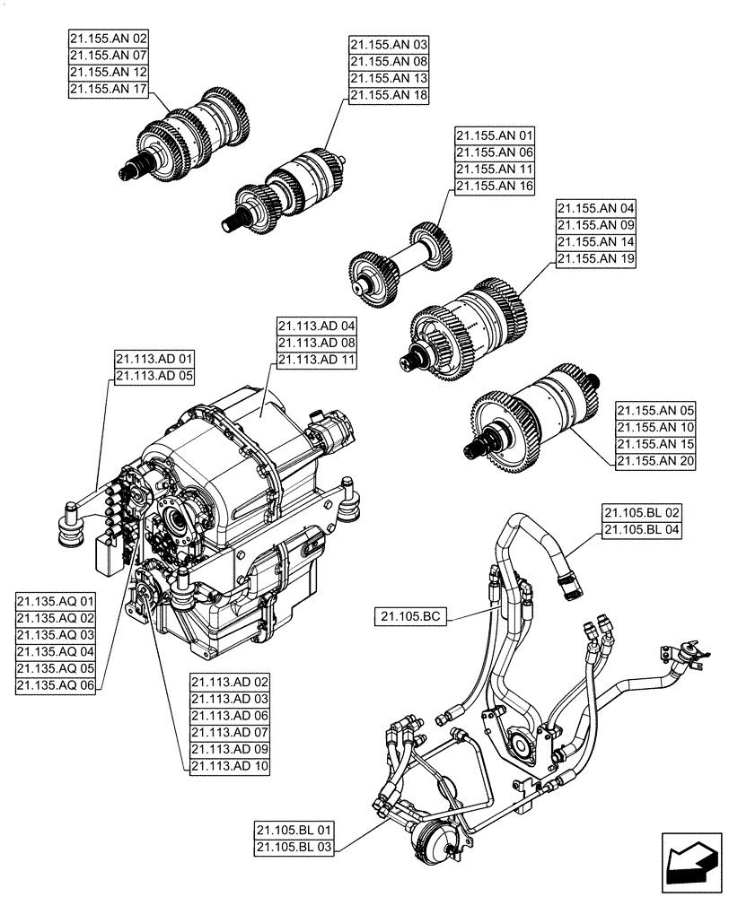 Схема запчастей Case IH QUADTRAC 500 - (21.000.00) - SECTION INDEX - TRANSMISSION (21) - TRANSMISSION
