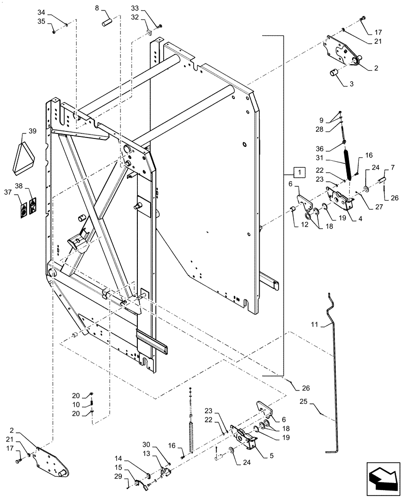Схема запчастей Case IH RB465 - (39.100.AV[02]) - TAILGATE, YFN188619 AND AFTER (39) - FRAMES AND BALLASTING