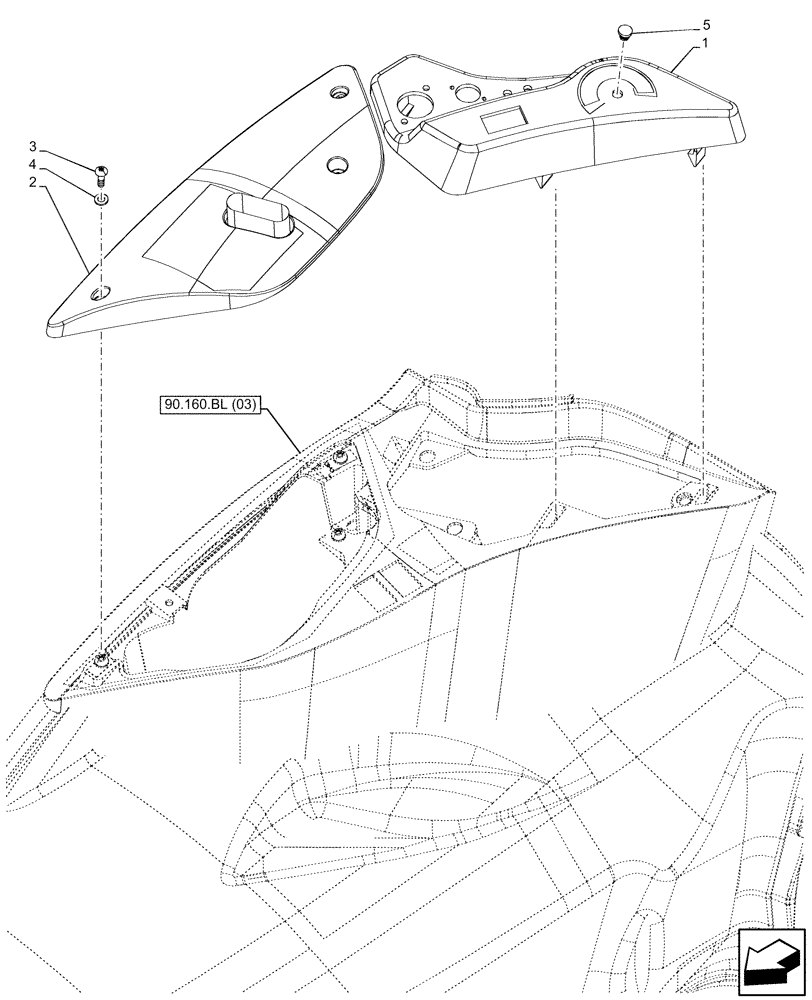 Схема запчастей Case IH MAXXUM 115 - (90.160.BY[03]) - VAR - 758440 - SIDE PANEL, COVER, PTO (90) - PLATFORM, CAB, BODYWORK AND DECALS