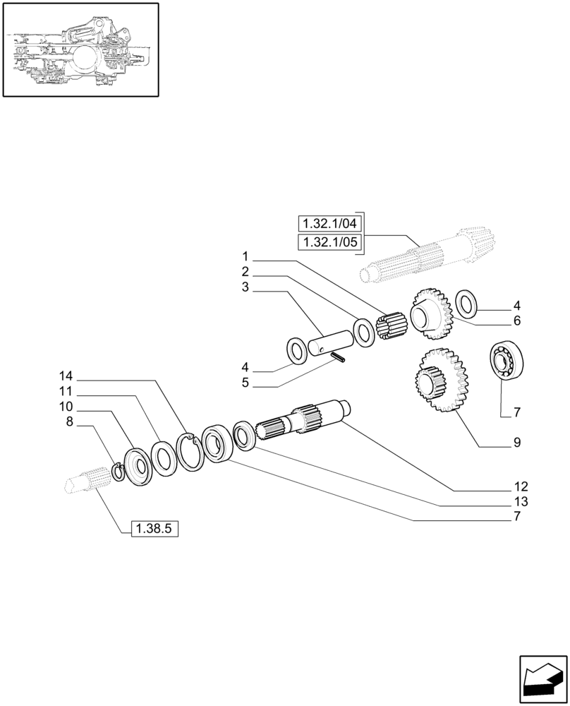 Схема запчастей Case IH FARMALL 90 - (1.33.1/03) - TRANSMISSION GEARINGS - FOR HIGH CLEARANCE VERSION (04) - FRONT AXLE & STEERING