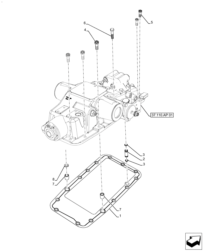 Схема запчастей Case IH FARMALL 120A - (37.110.AP[02]) - VAR - 336784, 339784, 390344 - HYDRAULIC LIFT, COVER, FITINGS (37) - HITCHES, DRAWBARS & IMPLEMENT COUPLINGS