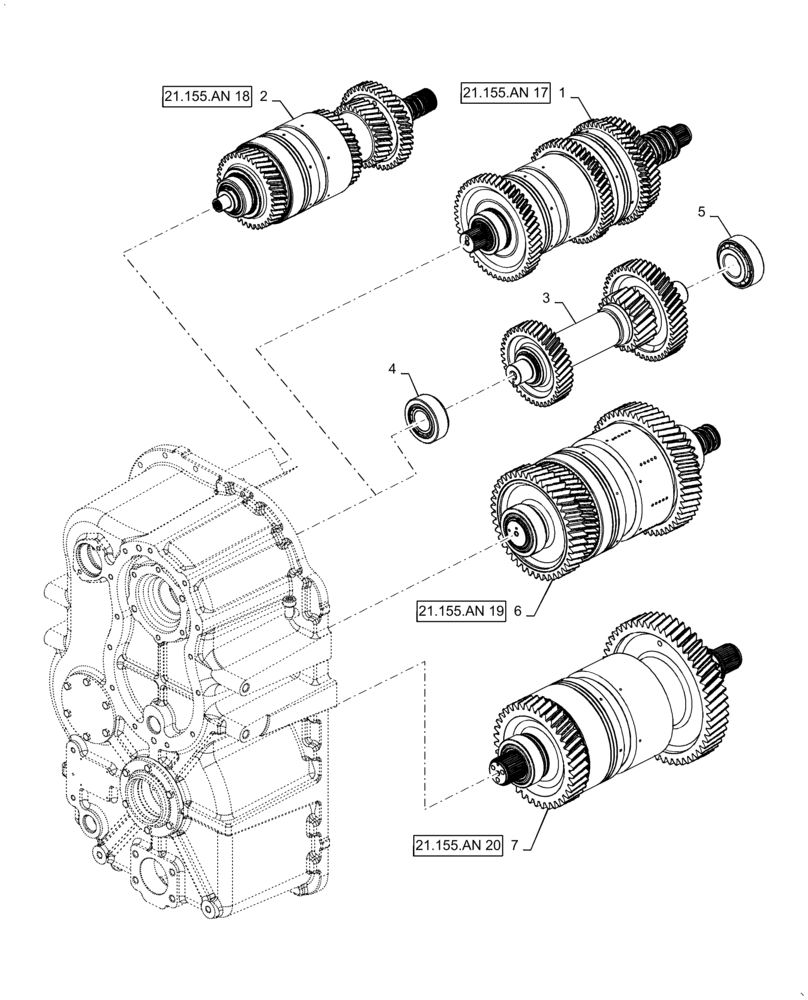 Схема запчастей Case IH QUADTRAC 620 - (21.155.AN[16]) - TRANSMISSION, SHAFT ASSY, PS6, 9C, 500 SCRAPER, 540 SCRAPER, 580, 620, ASN ZFF308001 (21) - TRANSMISSION