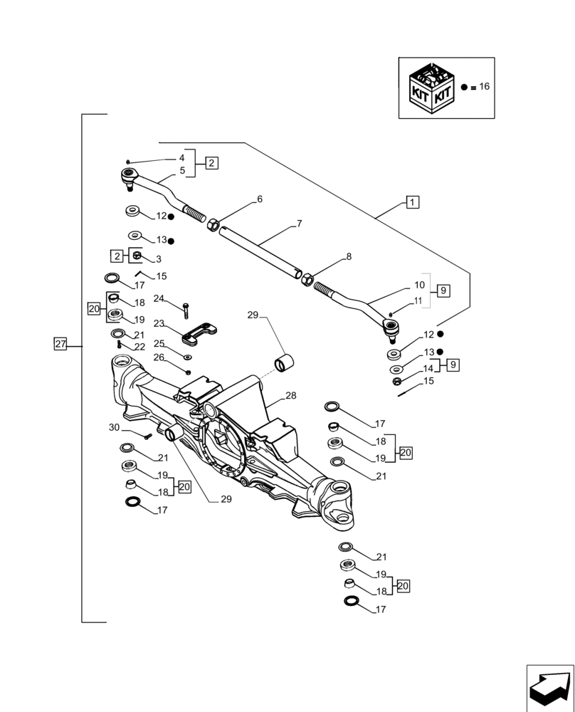 Схема запчастей Case IH MAGNUM 235 - (25.100.AD[01]) - MFD AXLE HOUSING ASSEMBLY, STANDARD WITH 12 BOLT HUB, WITHOUT DIFFERENTIAL LOCK - DANA (25) - FRONT AXLE SYSTEM