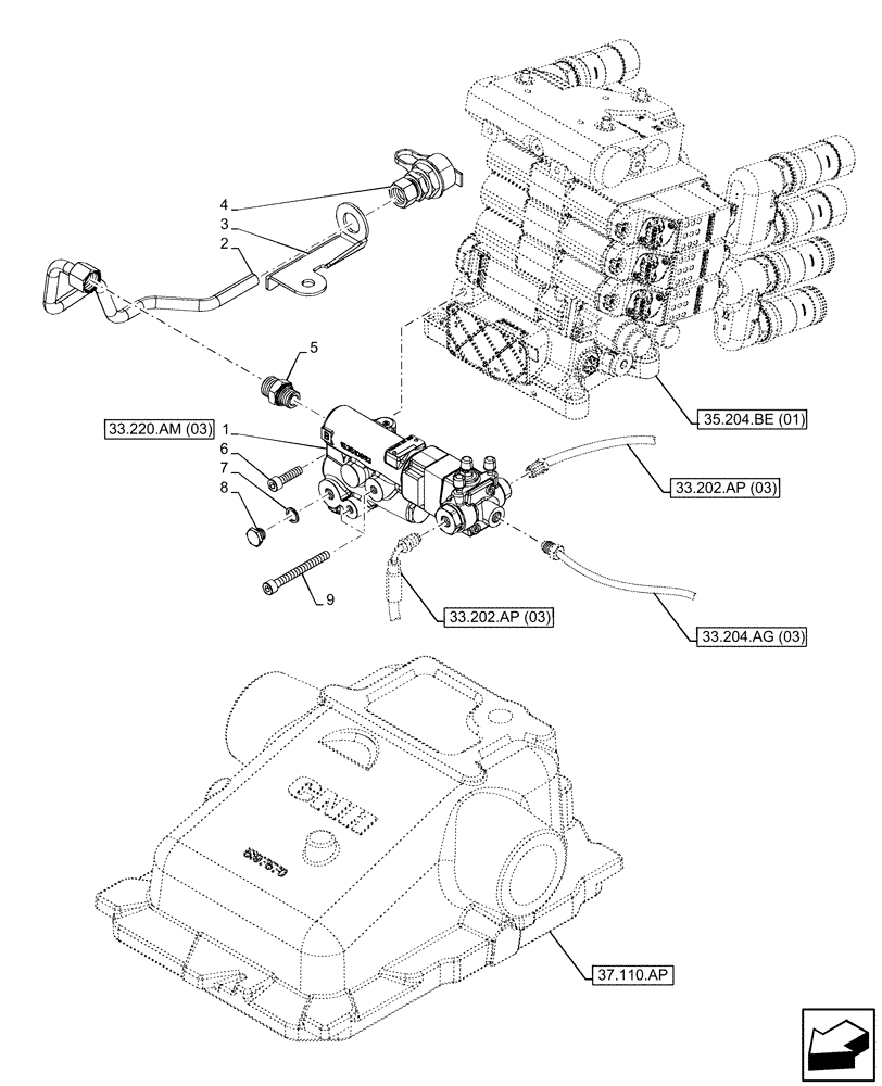 Схема запчастей Case IH MAXXUM 135 - (33.220.AM[02]) - VAR - 744784 - TRAILER BRAKE VALVE (33) - BRAKES & CONTROLS