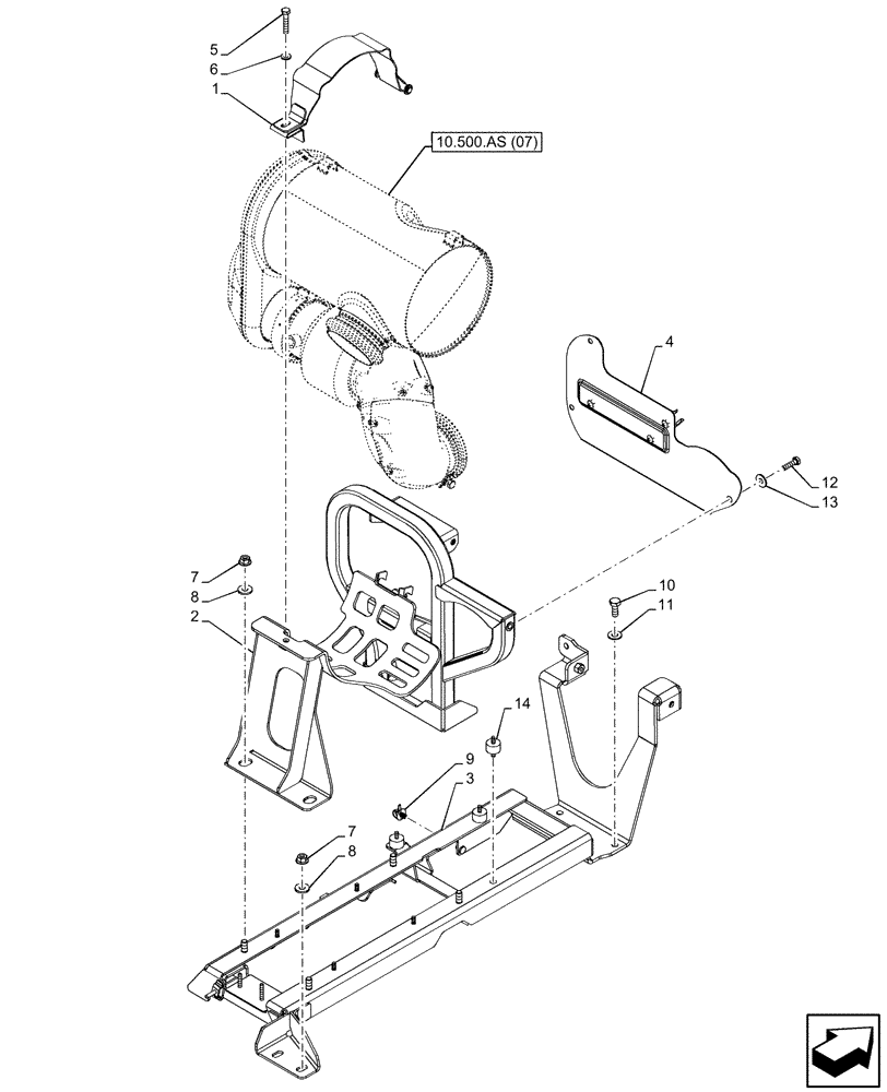 Схема запчастей Case IH MAXXUM 150 - (10.500.AS[08]) - VAR - 743812 - MUFFLER, CATALYST, SUPPORT (10) - ENGINE