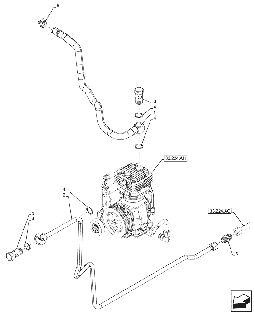 Схема запчастей Case IH MAXXUM 135 - (33.224.AJ) - VAR - 758447, 758448, 758449 - PNEUMATIC TRAILER BRAKE, COMPRESSOR, LINE (33) - BRAKES & CONTROLS