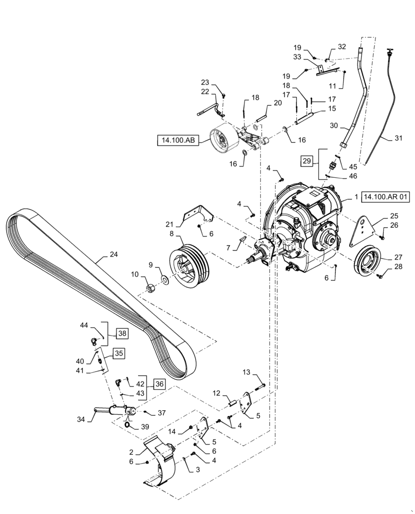 Схема запчастей Case IH 7140 - (14.100.BH) - PTO ASSY, BELT (14) - MAIN GEARBOX & DRIVE