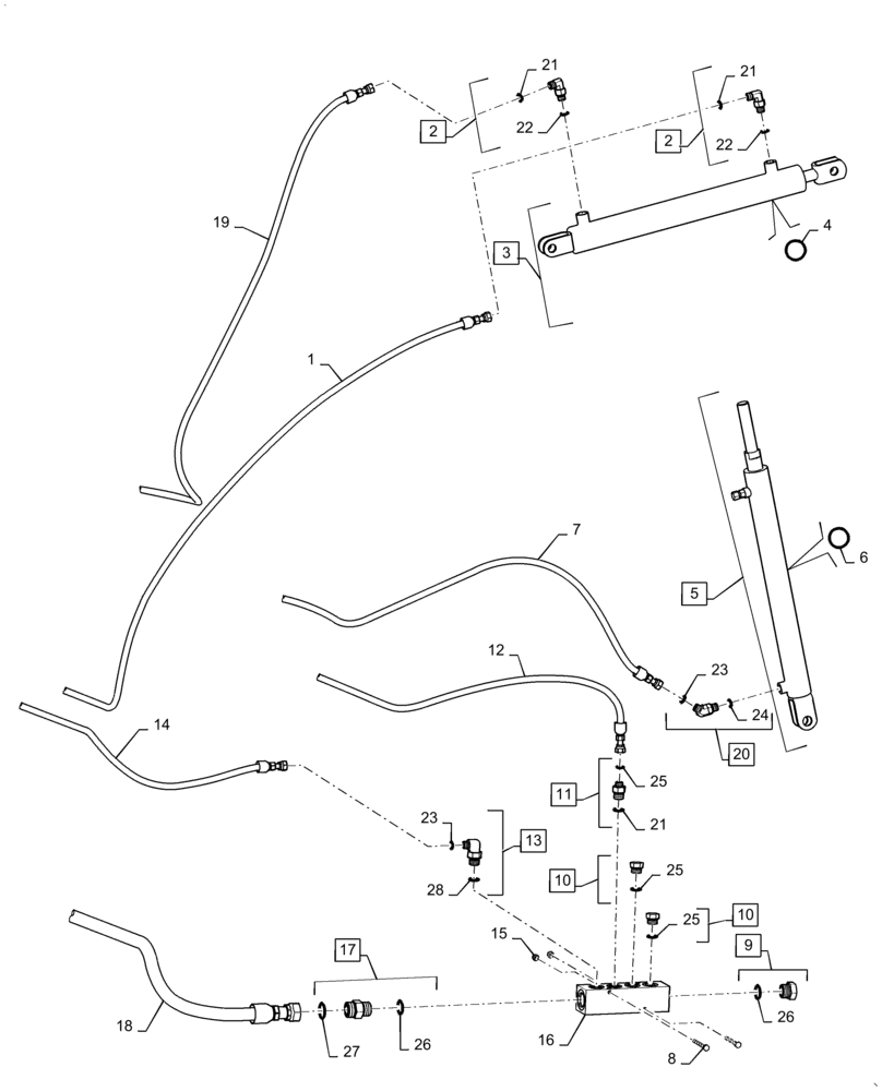 Схема запчастей Case IH DH253 - (35.420.AB[02]) - SINGLE KNIFE, DOUBLE SWATH, SOLID REEL, HYDRAULIC LIFT 25FT (35) - HYDRAULIC SYSTEMS