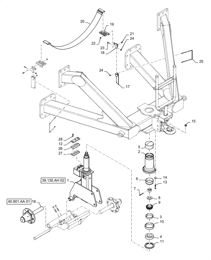 Схема запчастей Case IH 4765 - (39.130.AH[01]) - FRONT CASTER PIVOT TOW BEHIND 350 /435/460 BUSHELL (39) - FRAMES AND BALLASTING