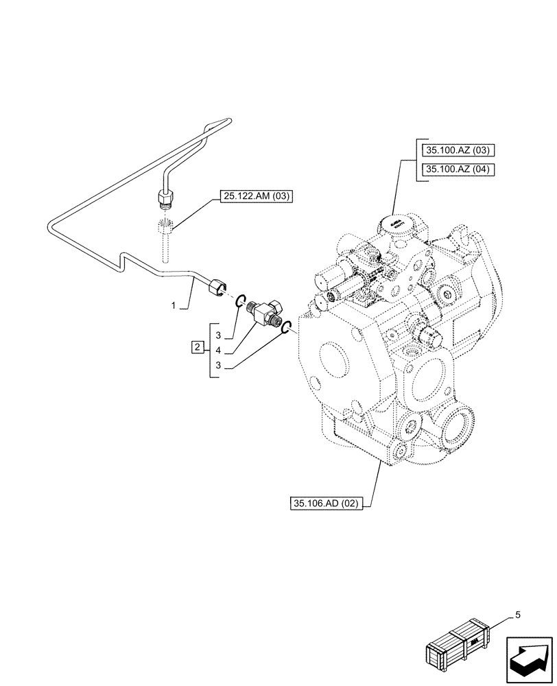 Схема запчастей Case IH PUMA 150 CVT - (25.122.AM[04]) - VAR - 758045, 758046 - FRONT AXLE, SUSPENDED, CONTROL VALVE, LINE, CVT (25) - FRONT AXLE SYSTEM