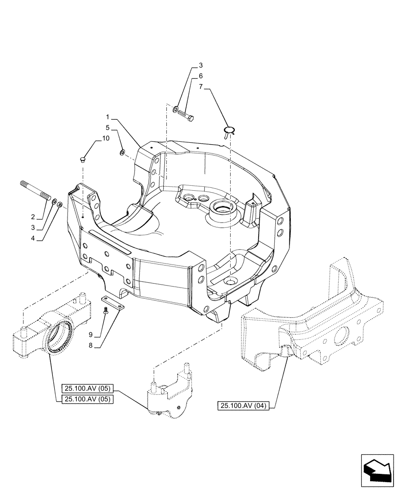 Схема запчастей Case IH PUMA 185 - (25.100.AV[01]) - VAR - 391157 - FRONT AXLE SUPPORT, AXLE, STANDARD (25) - FRONT AXLE SYSTEM