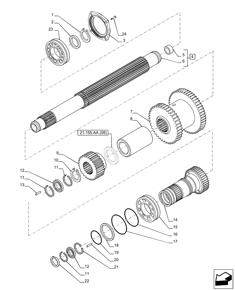 Схема запчастей Case IH PUMA 150 - (21.155.AA[04]) - VAR - 758016, 758017, 758018, 758019, 758020, 758021, 758868, 758869 - TRANSMISSION, DRIVE SHAFT, UPPER (21) - TRANSMISSION