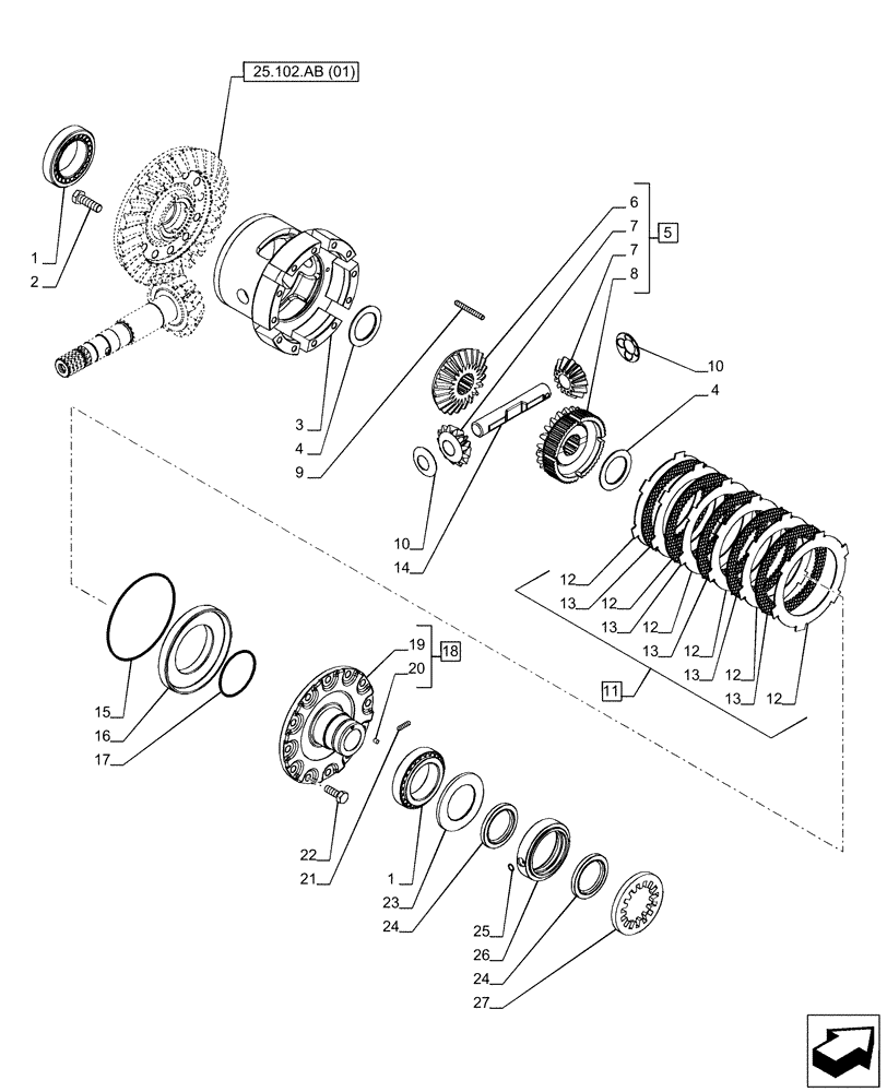 Схема запчастей Case IH PUMA 165 - (25.102.AD[01]) - VAR - 391156 - 4WD FRONT AXLE, DIFFERENTIAL (25) - FRONT AXLE SYSTEM