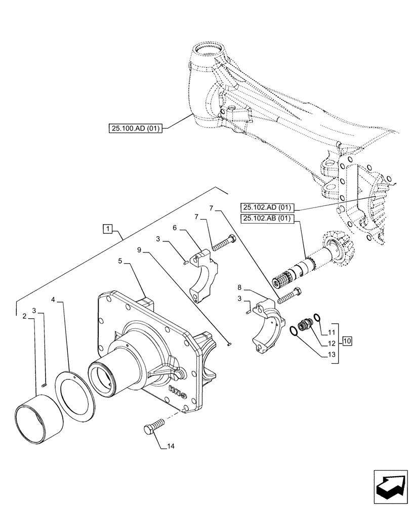 Схема запчастей Case IH PUMA 165 CVT - (25.102.AC[01]) - VAR - 391156 - 4WD FRONT AXLE, DIFFERENTIAL CARRIER (25) - FRONT AXLE SYSTEM