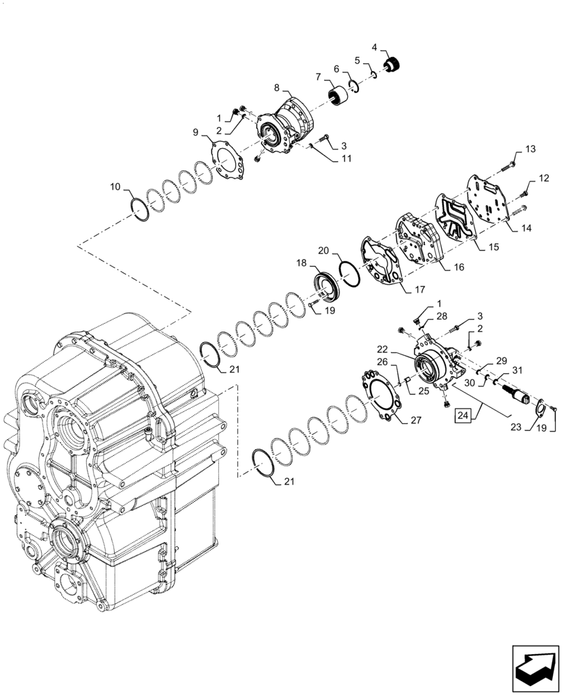 Схема запчастей Case IH STEIGER 620 - (21.113.AD[13]) - TRANSMISSION, FRONT RETAINER, PS6, 9C, 500 SCRAPER, 540 SCRAPER, 580, 620, ASN ZFF308001 (21) - TRANSMISSION