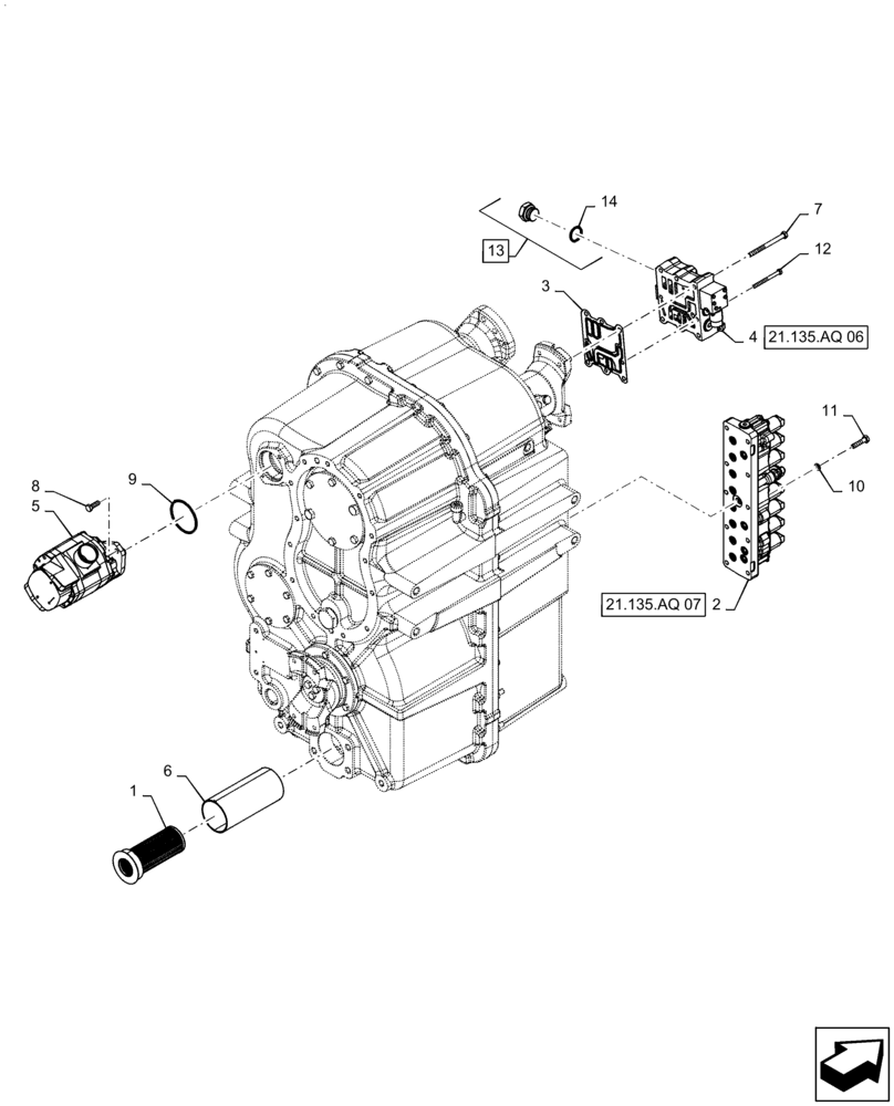 Схема запчастей Case IH QUADTRAC 620 - (21.135.AQ[08]) - TRANSMISSION CONTROL VALVE MOUNTING, PS6, 9C, 500 SCRAPER, 540 SCRAPER, 580, 620, ASN ZFF308001 (21) - TRANSMISSION
