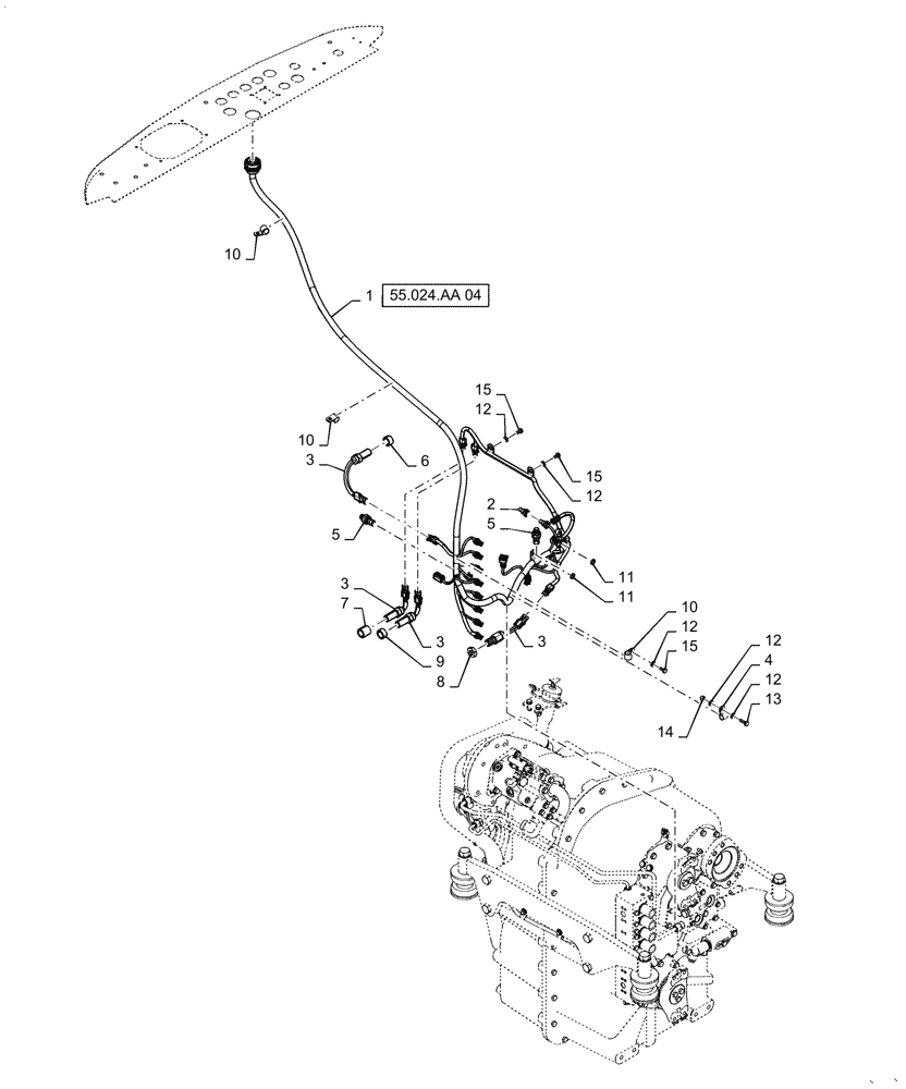Схема запчастей Case IH STEIGER 470 - (55.024.AA[03]) - TRANSMISSION HARNESS MOUNTING, PS4, ASN ZFF308001 (55) - ELECTRICAL SYSTEMS