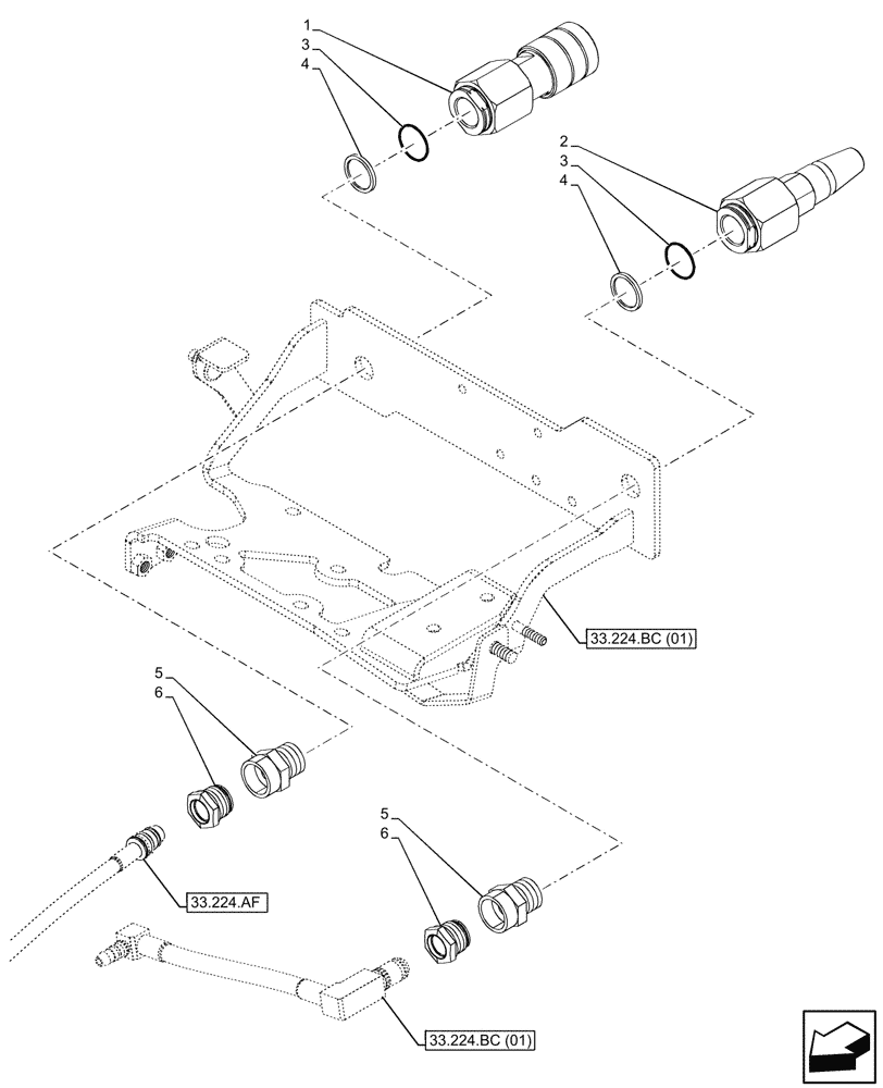 Схема запчастей Case IH MAXXUM 135 - (33.224.AQ [02]) - VAR - 758449 - PNEUMATIC TRAILER BRAKE, LINES (33) - BRAKES & CONTROLS
