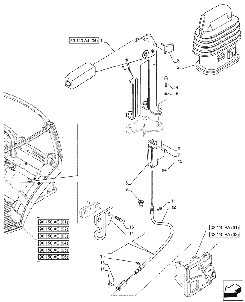 Схема запчастей Case IH PUMA 150 - (33.110.AJ[03]) - VAR - 391148, 758034 - HAND BRAKE, LEVER (33) - BRAKES & CONTROLS