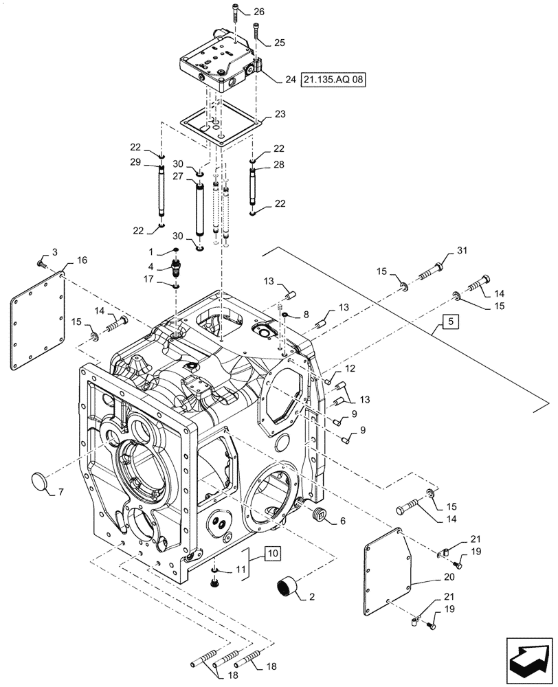 Схема запчастей Case IH MAGNUM 280 - (21.113.AB[02]) - VAR - 429330, 429331, 429332, 429333 - POWERSHIFT - RANGE TRANSMISSION HOUSING - ASN ZFRF03732 (21) - TRANSMISSION