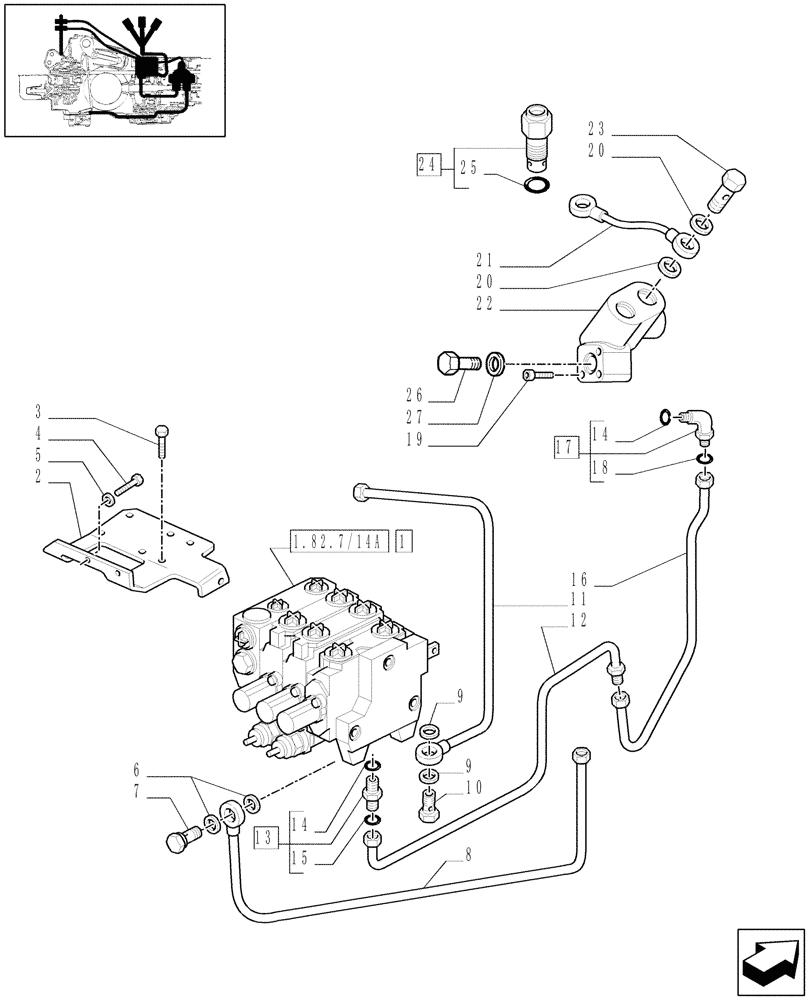 Схема запчастей Case IH JX90U - (1.82.7/14[01]) - (VAR.419) THREE CONTROL VALVES BOSCH - PIPES & CONTROL VALVES (07) - HYDRAULIC SYSTEM