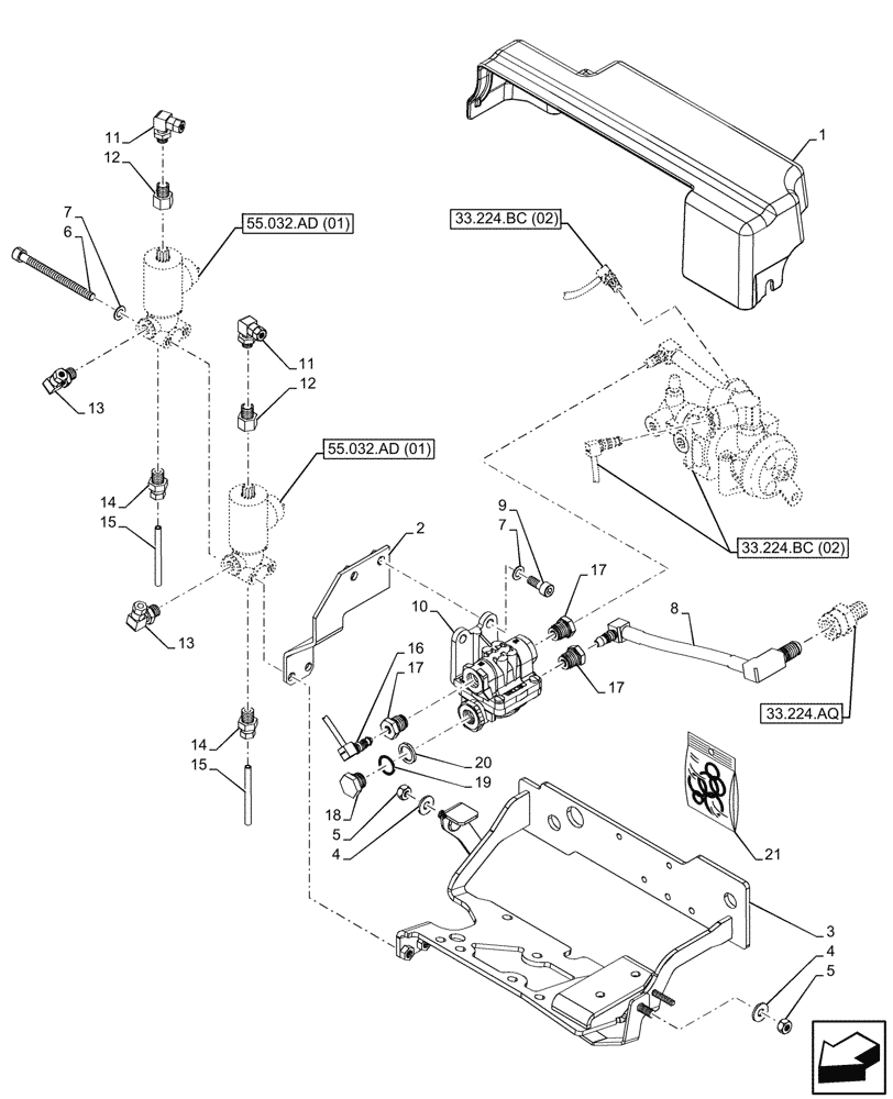 Схема запчастей Case IH MAXXUM 135 - (33.224.BC [03]) - VAR - 758447 - PNEUMATIC TRAILER BRAKE, VALVE (33) - BRAKES & CONTROLS
