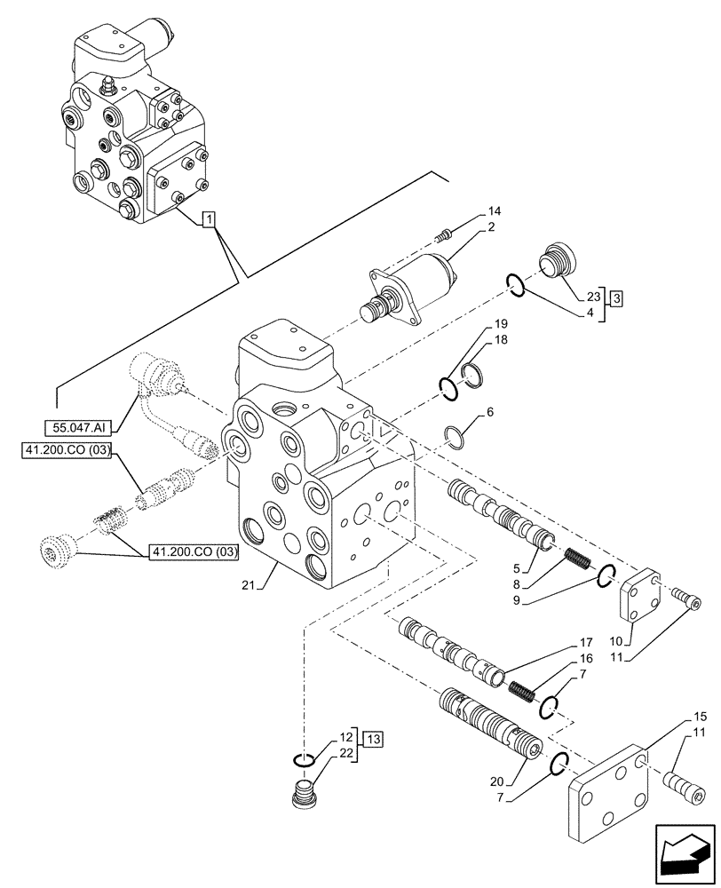 Схема запчастей Case IH MAXXUM 135 - (41.200.CO[02]) - VAR - 743723 - STEERING VALVE, W/ FAST STEER™ SYSTEM, COMPONENTS (41) - STEERING