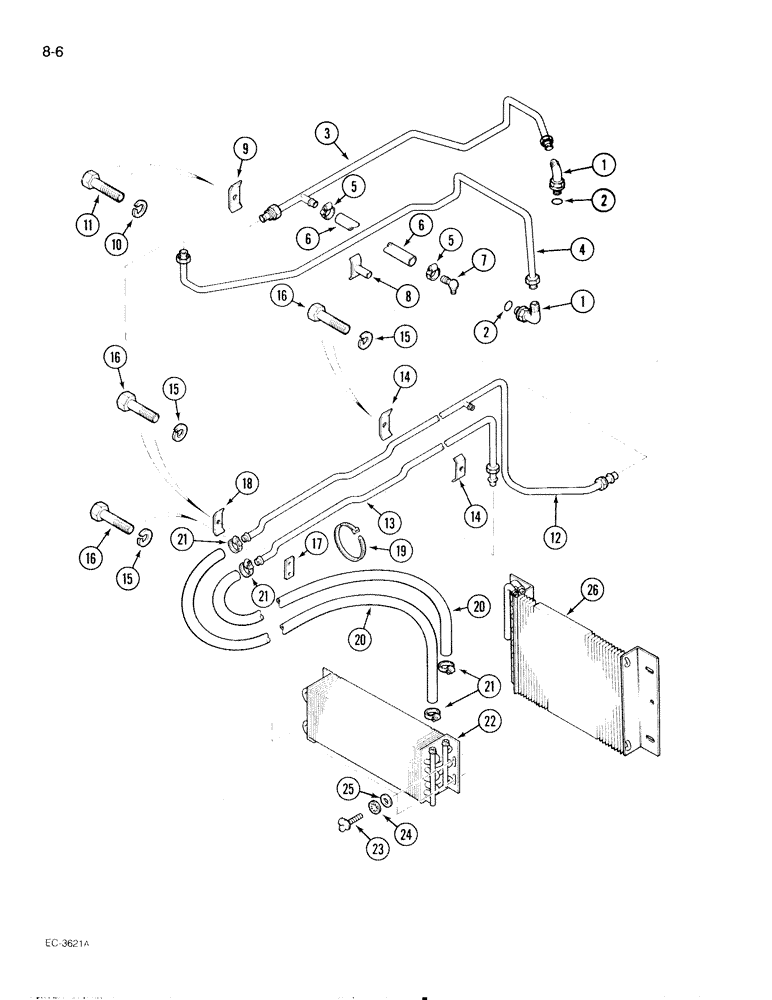 Схема запчастей Case IH 595 - (8-06) - OIL COOLER SYSTEM, TRACTOR WITH CAB (08) - HYDRAULICS