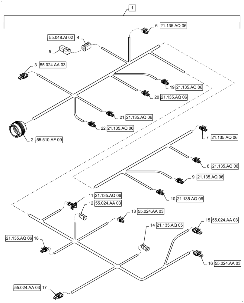 Схема запчастей Case IH STEIGER 470 - (55.024.AA[04]) - TRANSMISSION HARNESS, ASN ZFF308001 (55) - ELECTRICAL SYSTEMS