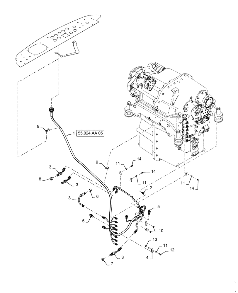 Схема запчастей Case IH QUADTRAC 620 - (55.024.AA[06]) - TRANSMISSION HARNESS MOUNTING, PS6, 500 SCRAPER, 540 SCRAPER, 580, 620, ASN ZFF308001 (55) - ELECTRICAL SYSTEMS