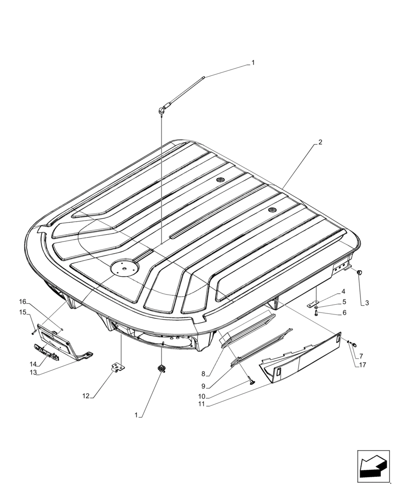 Схема запчастей Case IH A8800 - (90.150.BG[03]) - CAB ROOF (90) - PLATFORM, CAB, BODYWORK AND DECALS