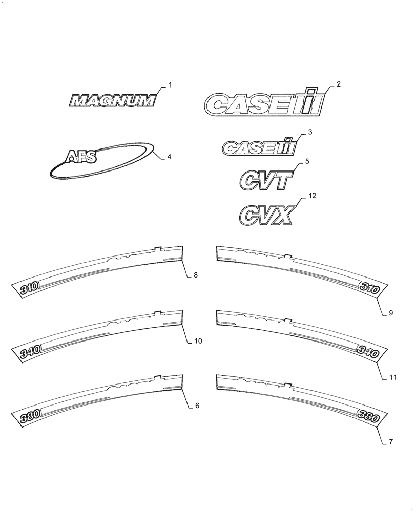 Схема запчастей Case IH MAGNUM 340 - (90.108.AB[01]) - DECALS, HOOD (90) - PLATFORM, CAB, BODYWORK AND DECALS