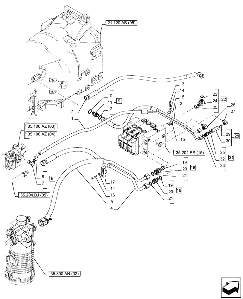 Схема запчастей Case IH PUMA 165 CVT - (35.204.BS[16]) - VAR - 758066 - 3 ELECTRONIC MID MOUNTED VALVES, LINE (35) - HYDRAULIC SYSTEMS